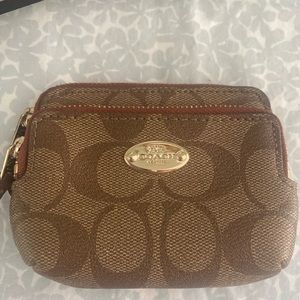 Coach signature double zipper coin purse